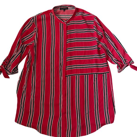Eloquii Plus Striped Long Tie Cuff Sleeve Stripe Dress Red Black Size 22 - Picture 4 of 9